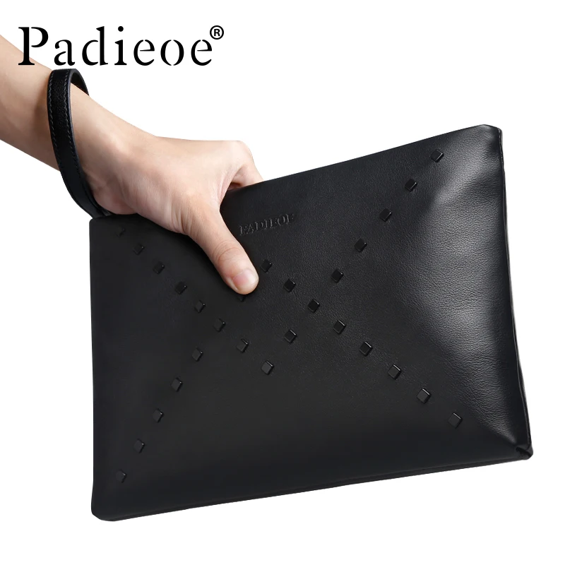 

Padieoe Men's Clutch Bag Genuine Leather Purse Men Organizer High Quality Wristlet Wallet Brand Purse For Male Card Holder