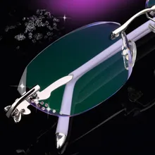 Женские модели алмазные очки для чтения очки без оправы, пользовательских рецепта Сверхлегкий готовой очковые линзы 44