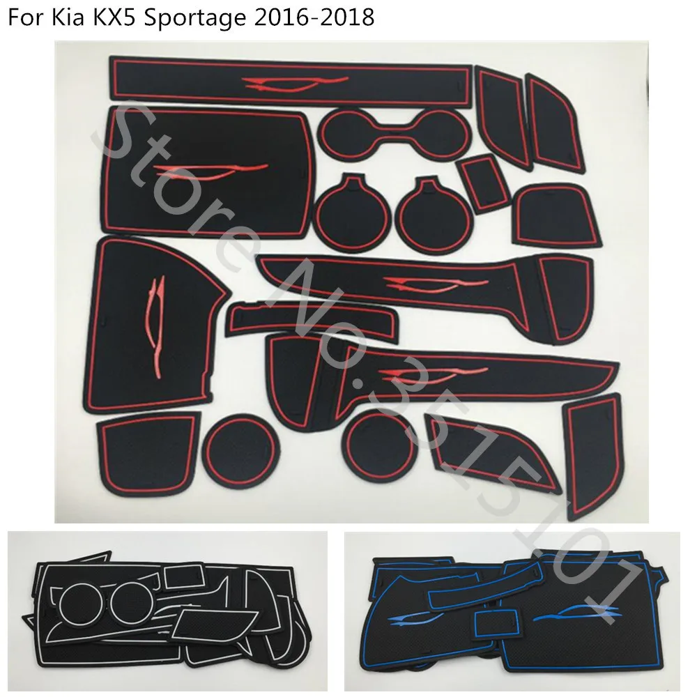 

car water proof Groove Gate Slot Armrest Storage Rubber non-slip mats mat inner door pad cup For Kia KX5 Sportage 2016 2017 2018