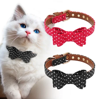 

Cute Polka Dot Puppy Collar Soft Cat Collars Necklace with Bowknot Bowtie Small Dogs Collar Pet collar perro for Chihuahua Pug