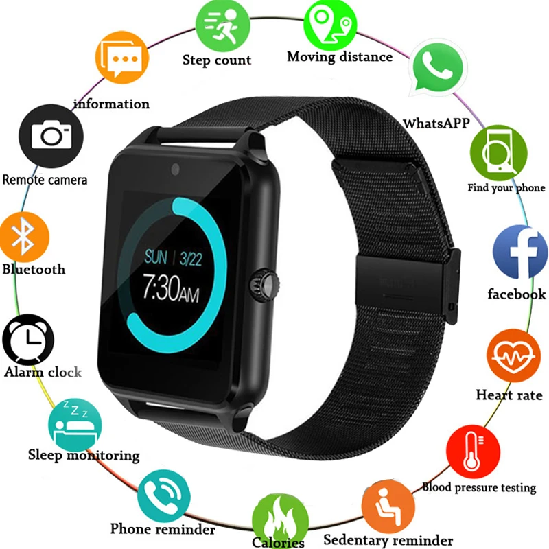 Умные часы Z60 GT09 мужские и женские Bluetooth наручные Поддержка SIM/TF карты для Apple Android