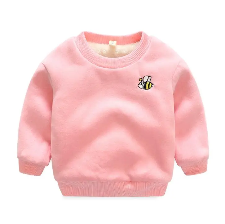 Коллекция года, зимняя детская бархатная футболка высокого качества теплые кашемировые свитшоты из плотного хлопка с вышивкой для мальчиков и девочек одежда для малышей - Цвет: Розовый