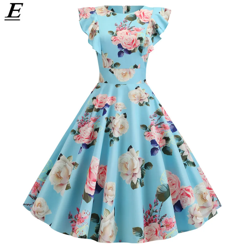 2020 летнее женское платье с цветочным рисунком коротким рукавом и круглым вырезом