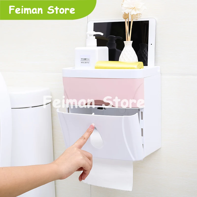 

Punch-free Roll Paper Tube Multi-function Bathroom Toilet Paper Holder Place Mobile Phone Toilet Paper Dispenser Tissue Box