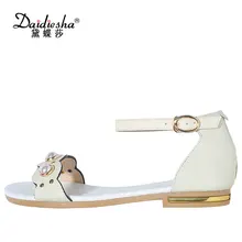 Daidiesha 2018 Plus size 33 43 Cow Leather Dress Back strap Sandals Female Pearl Ankle strap