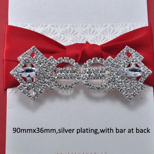

(S0450) 90mmX36mm rhinestone interlock buckle/embellishment,pair buckle ,silver plating