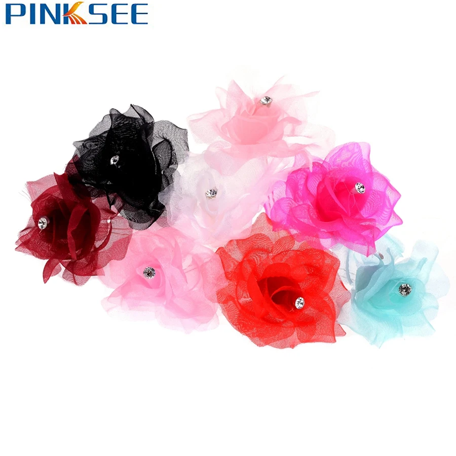 2pcs Small Rose Flower Hair Pins Wedding Bridal Crystal Hairpin