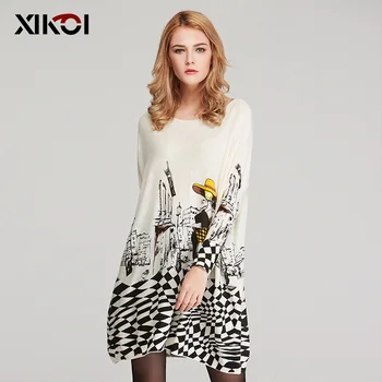 

New 2018 Autumn Long Women Sweater Casual Coat Batwing Sleeve Print Women's Sweaters Clothes Pullovers Fashion Pullover Clothing