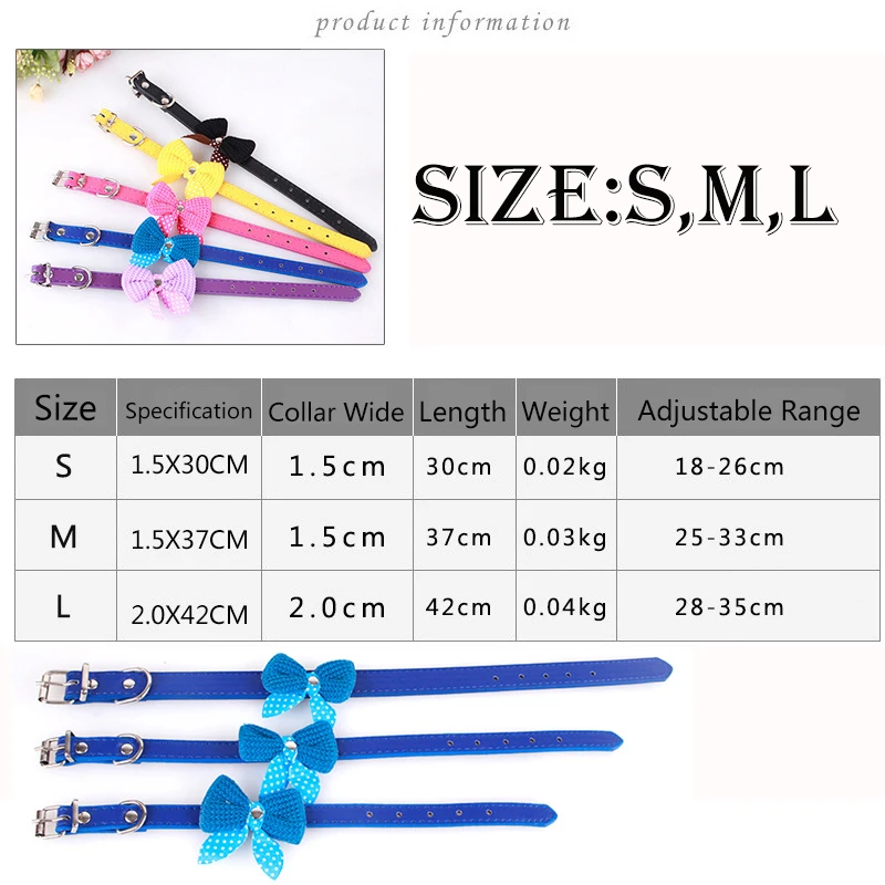 Cute Knit Bowknot Pet Dog Collar Polka Leather Adjustable Pet Collar for Small Dogs Fashion Chihuahua Yorkie Puppy necklace (6)