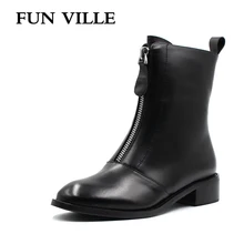 FUN VILLE 2017 New Autumn winter font b Women b font Ankle Boots Genuine leather Hign