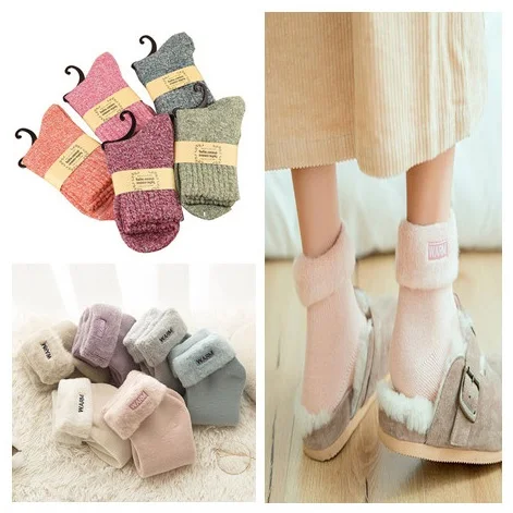 1Pair/5pairs Women Thick Wool Socks Autumn Winter Warm Style Christmas Socks For Female Girls Candy Color Socks