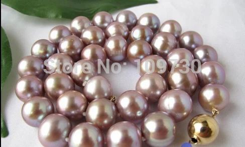 

Jewelr 003922 17.5" round 11-12mm purple FW pearl necklace 14KGP gold
