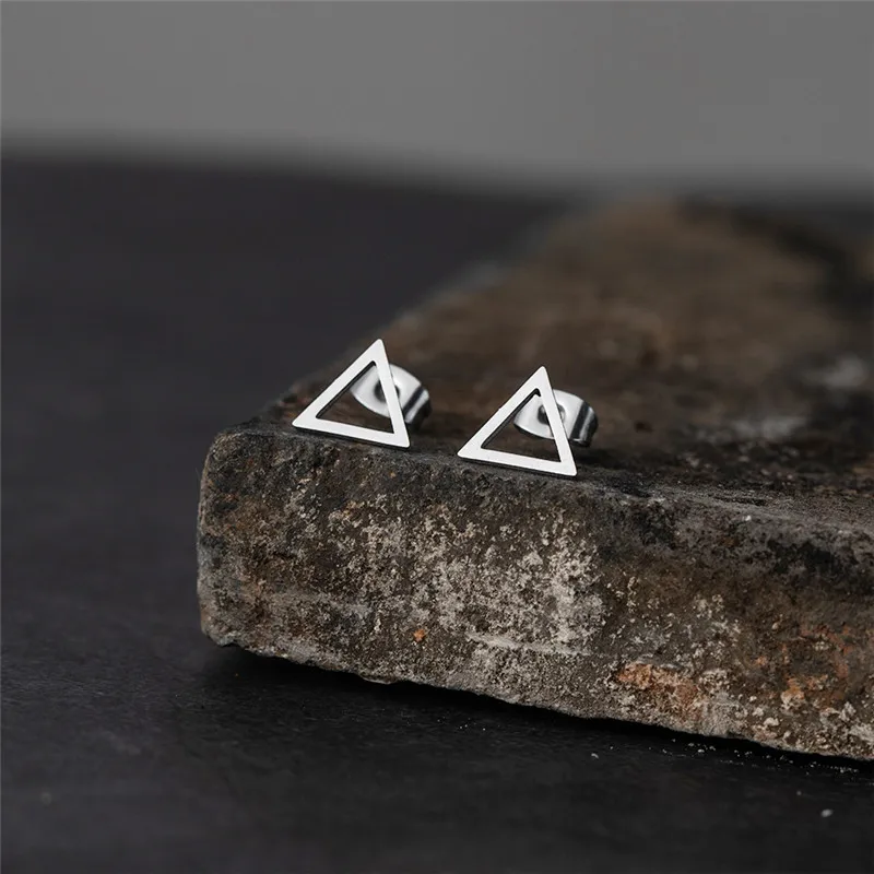 Fashion Small Gold Silver Color Star Sun Rudder Round Triangle Geometric Anchor Heartbeat Stud Earrings Women Girlfriend Gifts