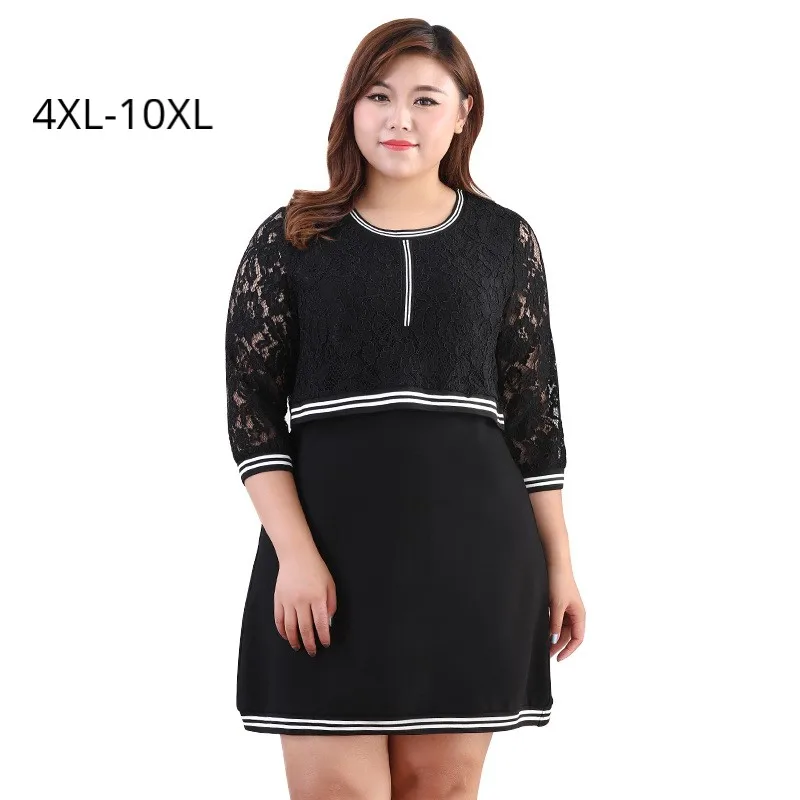 Большие размеры 10XL 8XL 6XL 4XL женское летнее платье с рукавом 3/4 винтажное черное