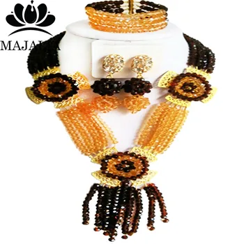 

Fashion african jewelry set Brown nigerian wedding african beads jewelry set Crystal Free shipping Majalia-359