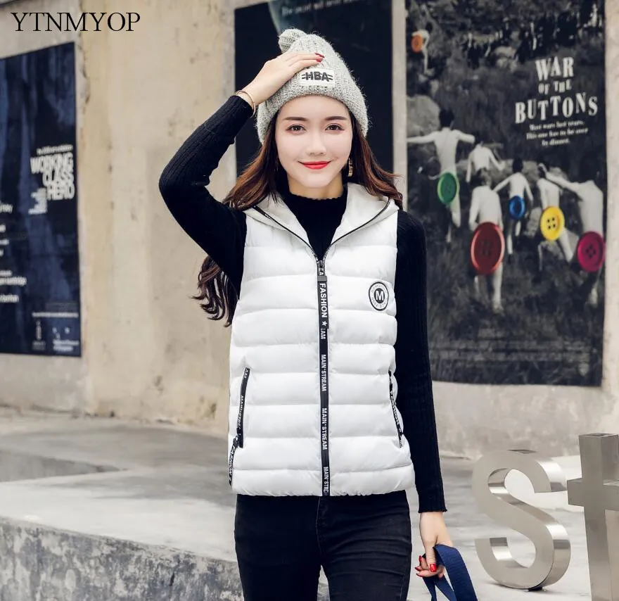 YTNMYOP Brands Short Down Cotton Vest Winter Women Sleeveless Jacket Slim Female Coat Green Thicken Casaco Hooded Girls Vests