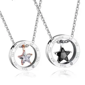

Star Circle Pendant Necklace Titanium Steel Mini Pentagon Cubic Zirconia Necklace Cute Couple Jewelry for Mujeres Hombres