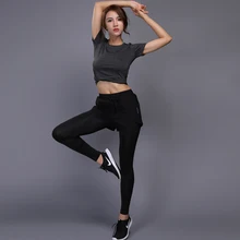 Набор для йоги одежда для фитнеса теннисная рубашка+ 2 в 1 легинсы для бега для пробежки тренировки Леггинсы для йоги спортивные костюмы