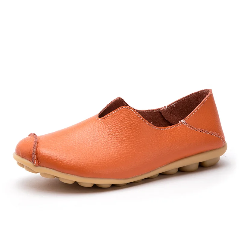 ZIMNIE/Брендовая женская обувь из высококачественной кожи; женские летние лоферы; мокасины на плоской подошве с перфорацией; дышащая женская обувь; светильник - Цвет: 02 Orange