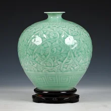 Античная китайская керамическая зеленая Нефритовая ваза Jingdezhen, свадебное украшение, белая фарфоровая ваза, ваза для цветов, подарок