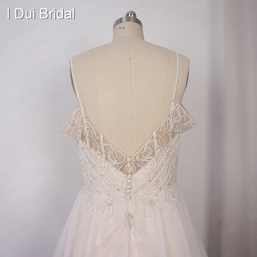 Роскошное вышитое бисером свадебное платье трапециевидной формы с открытыми плечами и бретельками свадебное платье на заказ