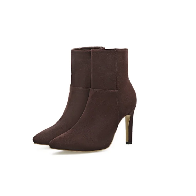 

2018 autumn new foreign trade models plus velvet thickened pointed stiletto women's booties brwon 0109