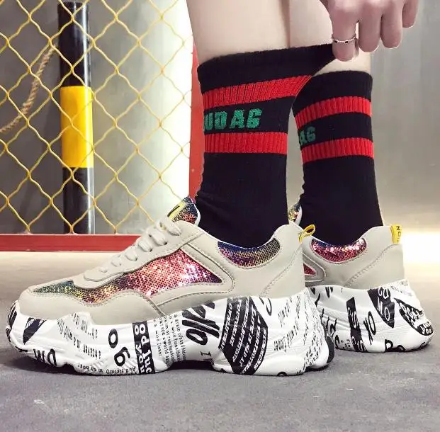 02 new net red wisdom smoked shoes wild thick bottom increased sneakers woman causal Platform shoes Breathable Flat shoe YY1 - Color: 02