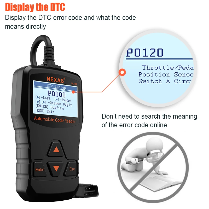 Автомобильный диагностический сканер Nexas NL100 OBD2 Универсальный OBDII для двигателя