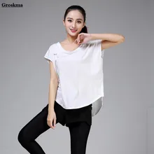 Для женщин тренажерный зал Бег с коротким рукавом yoga футболка свободные спортивные Топ женщина фитнес одежда дышащий тренировки спортивные топы