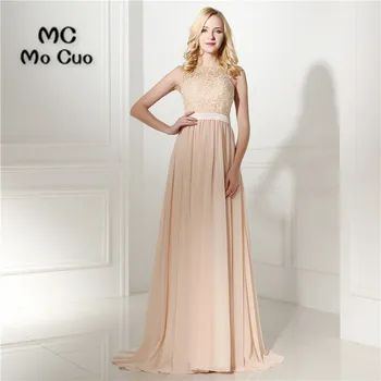 

2017 Simple Light Pink Prom Dresses Scoop Tank Sashes Custom Made See Though Back Lace Evening Gowns Formal Party Dresses