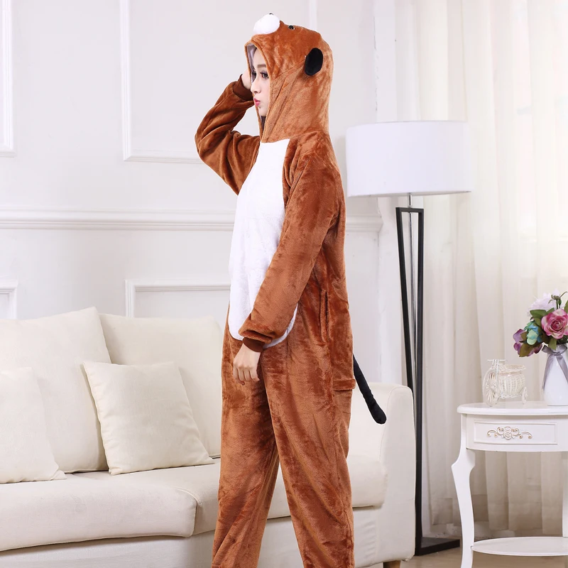 Cute Brown Dog Onesie Flannel One-Piece Pajamas Kigurumi Animal  Doggie Sleepwear Women And Men For Halloween Cosplay Party (6)