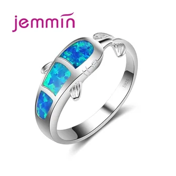 

Cute Dolphin Shape Fine Blue Fire Opal Rings For Party Jewelry Gift Women Sterling Silver Wedding Band Ring For Brides