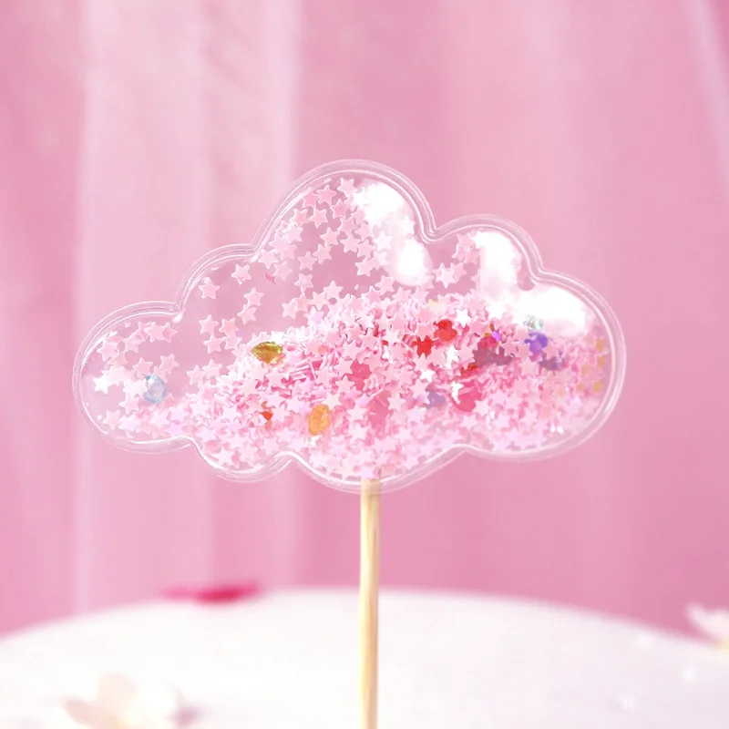 

1pcs Transpot Sequin Crown Cake Topper for Girl`s Birthday Party Wedding Baby Shower Decorations Heart Star Unicorn Cupcake