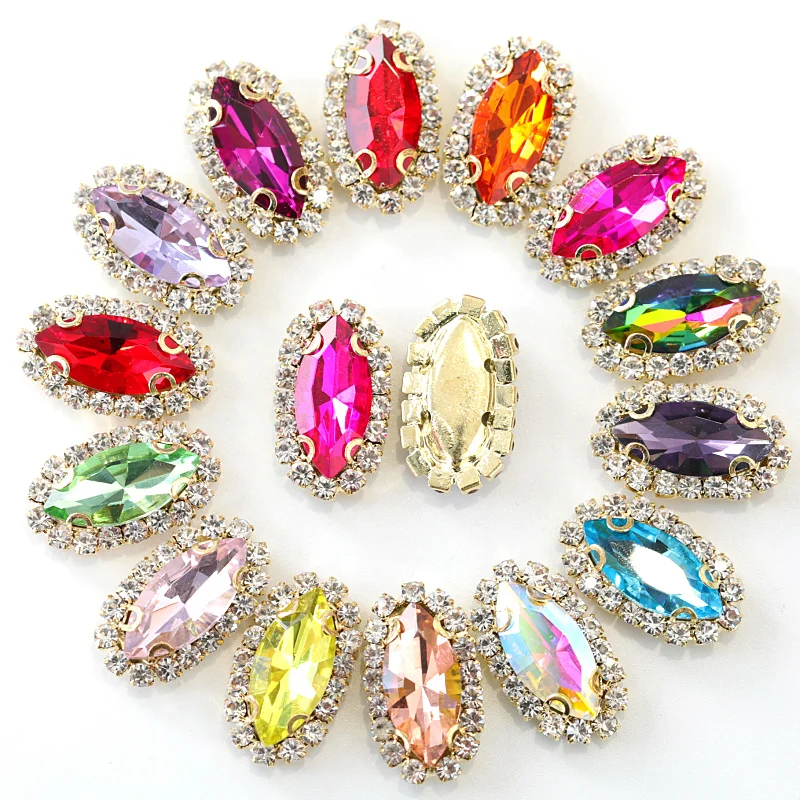 

20pcs Clear Crystal Navette Marquise Horse Eye Shape Sew On Gold Claw Rhinestones Glass Sewing Crystals for Decoration F0036