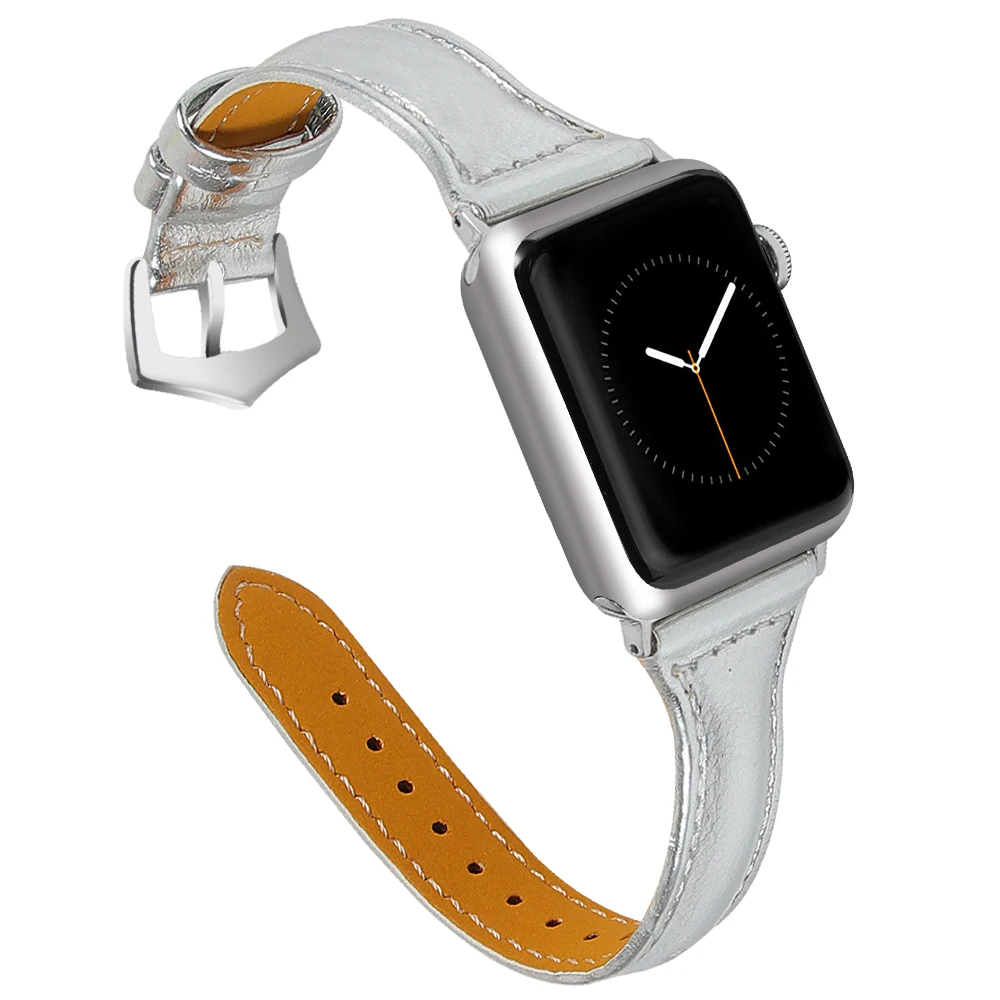 Новейший тонкий ремешок из натуральной кожи для часов Apple Watch band Series 1 2 3 38 мм 42 мм ремешки для часов розовый