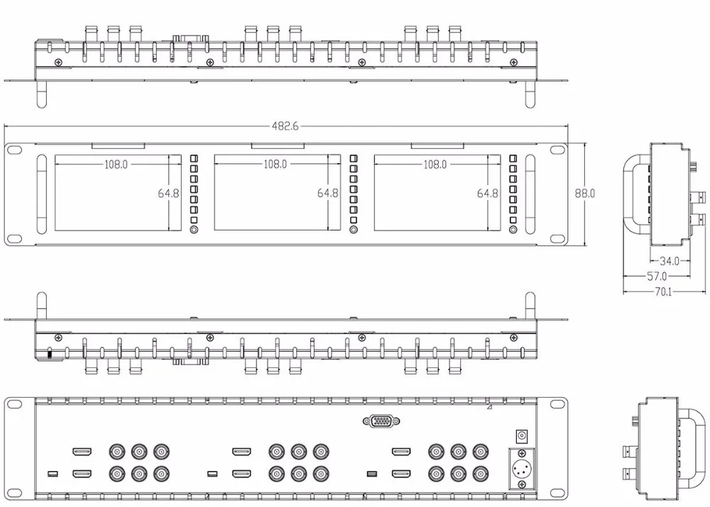 FEELWORLD T51 тройной " 2RU 800X480 вещания ЖК-монитор для установки в стойку с 3G-SDI, HDMI, AV вход и выход