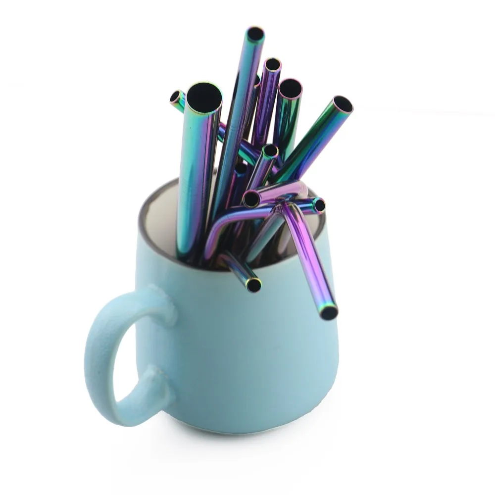 2Pcs Colorful Rainbow Straw Set 304 Stainless Steel Drinking Straw 16/19/21/23/26cm 12mm Reusable Bent Metal Drink Brush drinking straws metal straw set