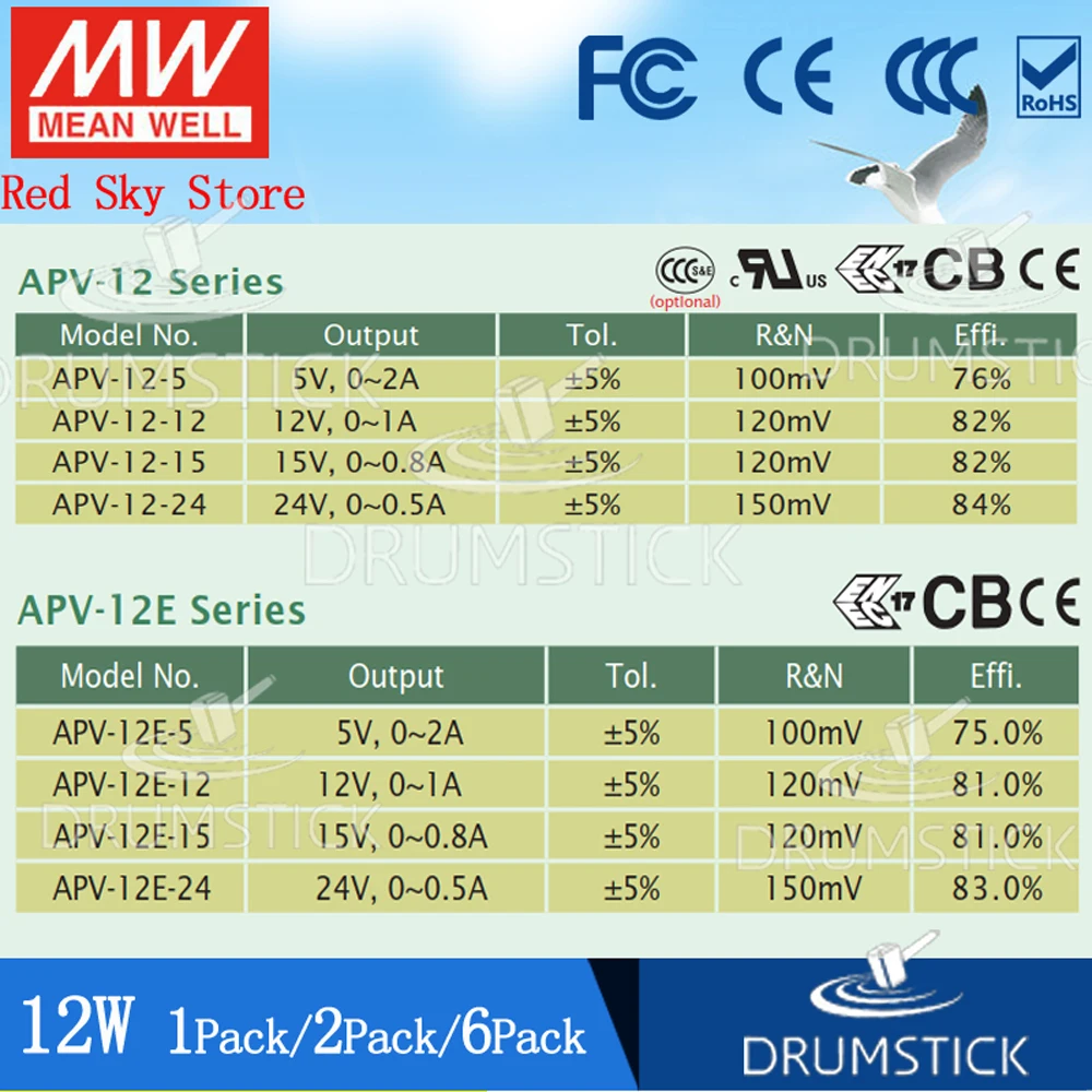 (3 28) Meanwell 12 W импульсный источник питания APV 12V/5/15/24 0 5/0.8A 1A2A DC дисплей со