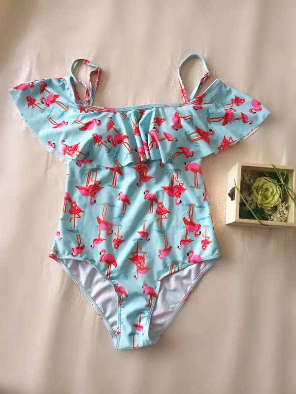 Купальник для мамы и дочки с изображением фламинго; купальный костюм для мамы и дочки; Семейные комплекты; Семейный комплект бикини «Мама и я»