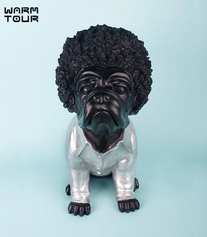 

Bulldog Figurine with Curling Hair Design Modern Creative Unique Personified Dog Ornaments Lovely Dog Decorative Articles