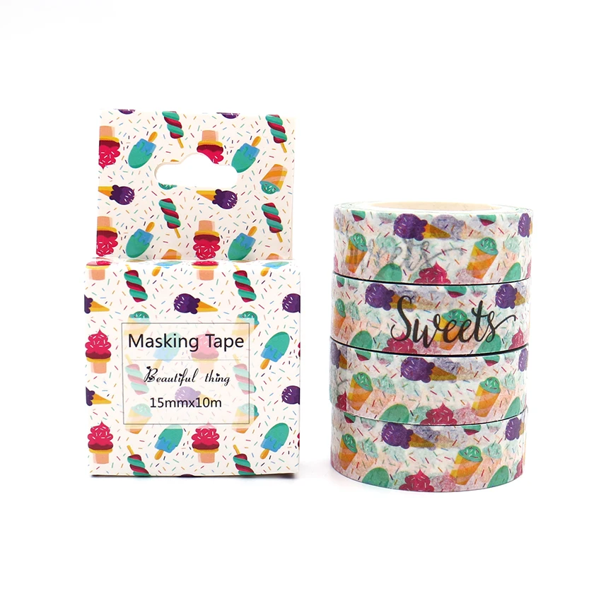 

Box Package Colored Ice Cream Washi Tape Excellent Quality Colorful Paper Masking Tape DIY Decorative Tapes 10m*15mm