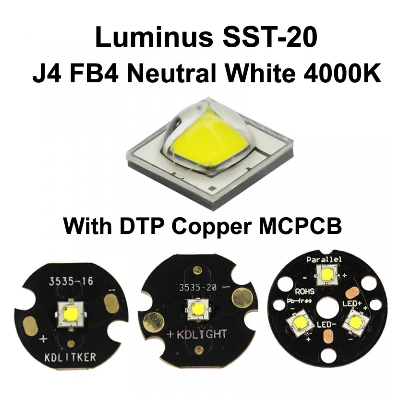 Luminus SST-20 J4 FB4 нейтральный белый 4000K светодиодный излучатель с 10 мм/16 мм/20 мм DTP медь MCPCB