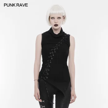 

PUNK RAVE Women Rock Black T-shirt Steampunk Sleeveless Women Sexy T-shirt Casual Personality Female Punk T-Shirt