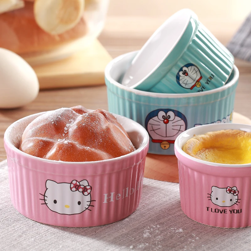 

4 Pcs Home Kitchen Cartoon Doraemon Ceramic Pudding Cake Bowls Microwaveable