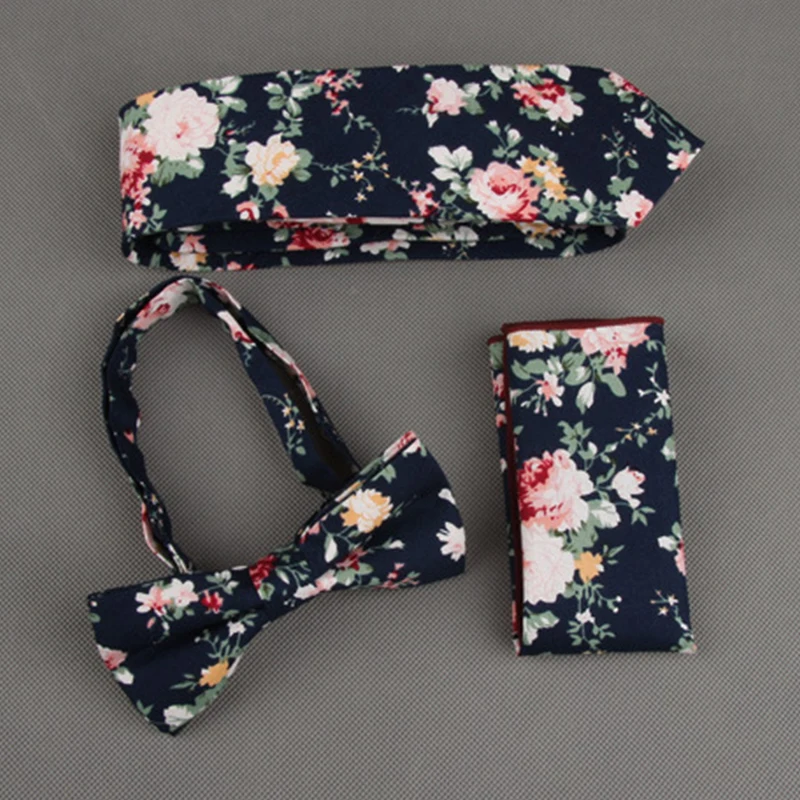 Mantieqingway Новое поступление хлопок Цветочный горошек галстук бабочка Карманный платок набор для мужчин свадебные галстуки бант платок костюм