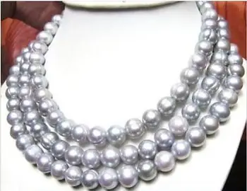 

50" New AAA 9-10mm genuine south sea gray natural pearl necklace gold clasp