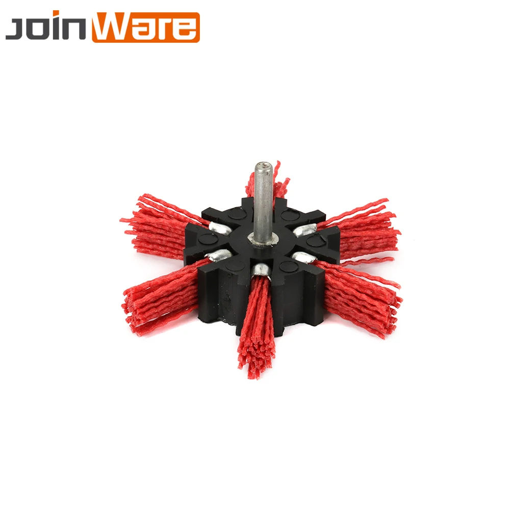 

4" 100MM Red Abrasive Coarse Nylon Wire Flap Polishing Wheel Brush With 6MM Shank Cleaning Wood Removal Rust Metal Rotary Tool