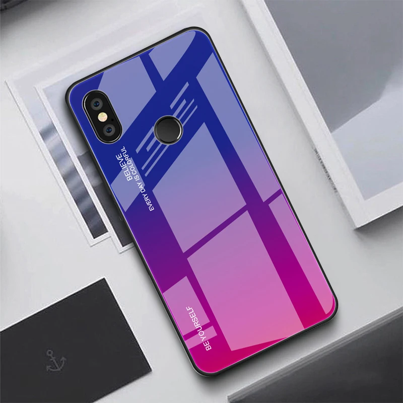 

Case For Xiaomi Redmi Note 7 6 Pro 5 Plus 6a Mi 9 SE A1 A2 8 Lite Max 3 F1 Mix 2S Cover Gradient Colorful Tempered Glass Fundas