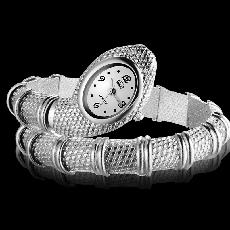 Unique Fashion Women Watches Snake Shaped Bracelet Watch Crystal Female Watches Luxury Silver Gold Clock