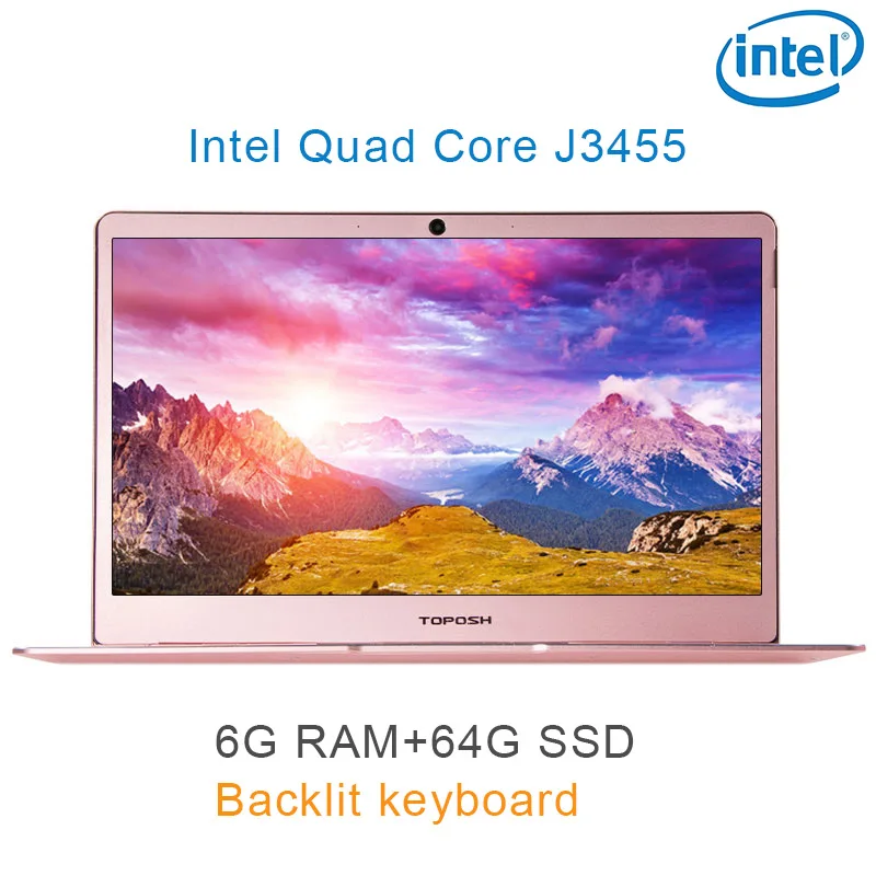 

P9-01 Rose gold 6G RAM 64G SSD Intel Celeron J3455 14" Gaming laptop notebook desktop computer with Backlit keyboard